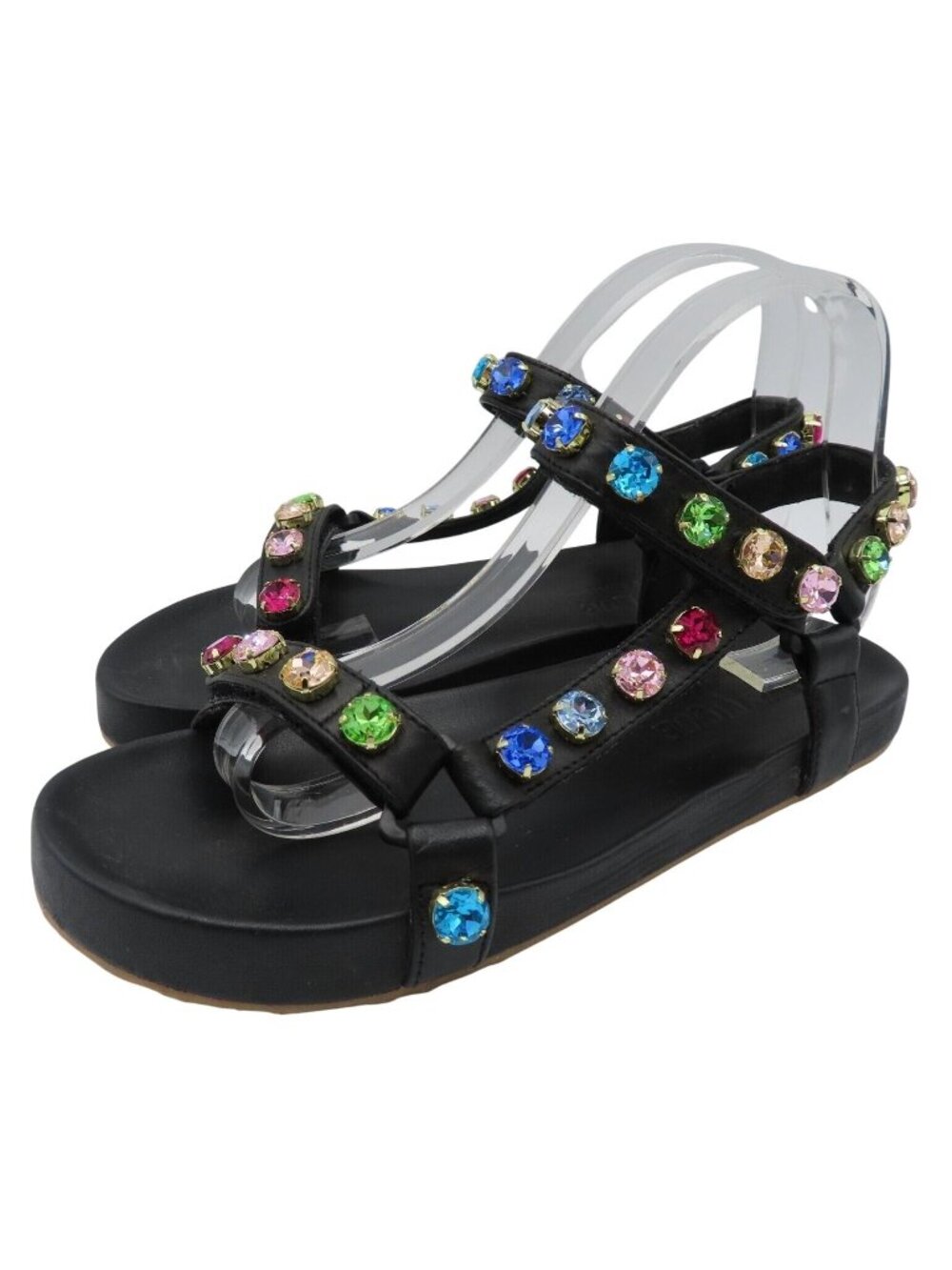 Mystique Stephanie Gottlieb Women 8 Rainbow Rhinestone Hook Loop Leather Sandals